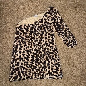 Suzy Shier Leopard Print One-Shoulder Blouse